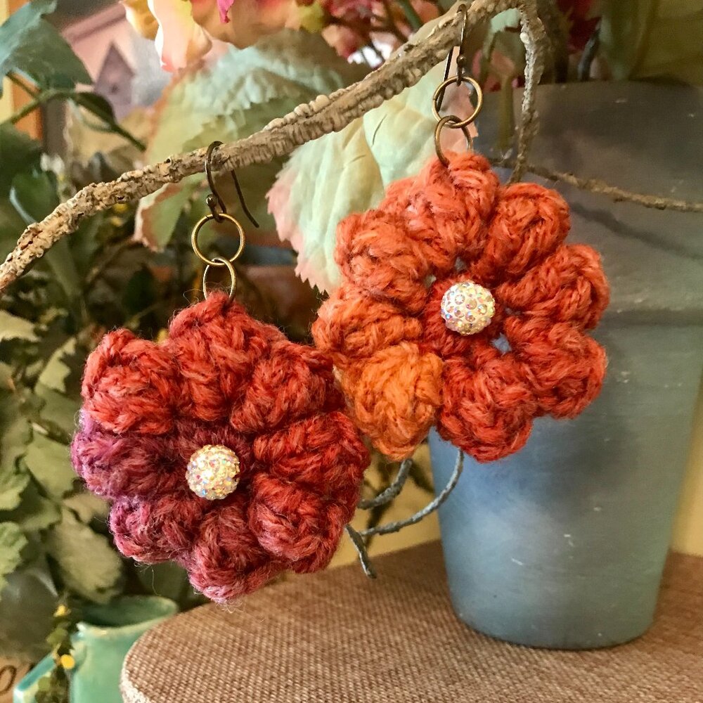 Pretty Fall Flower Earrings Handmade by Me in Variegated Fall Colors